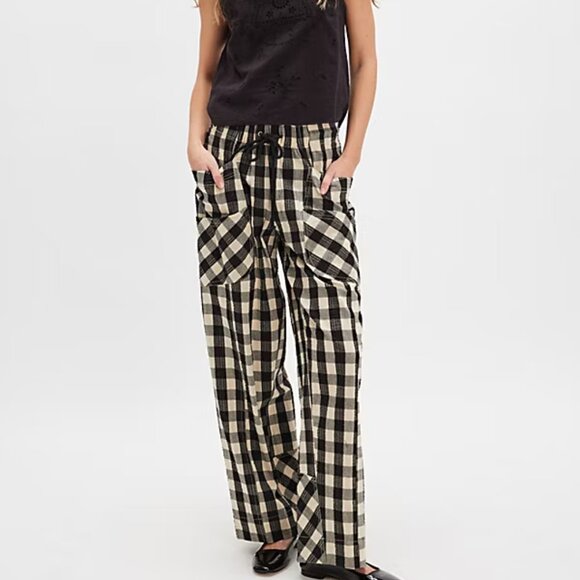Free People Chime In Pull-On Pants Black Tan Small S Gingham - Picture 1 of 3